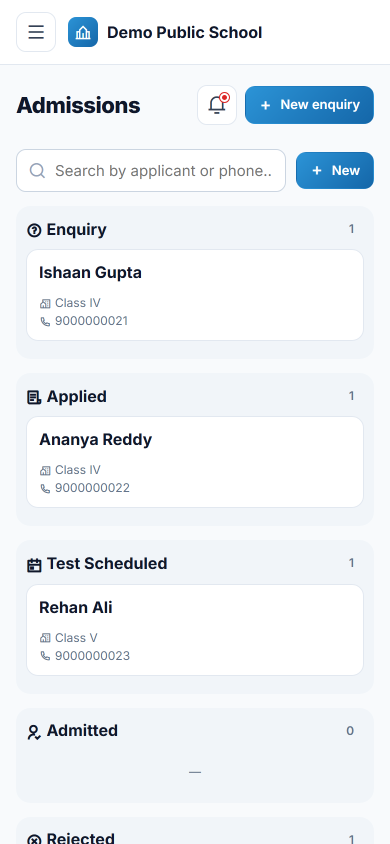 Mini School ERP screenshot