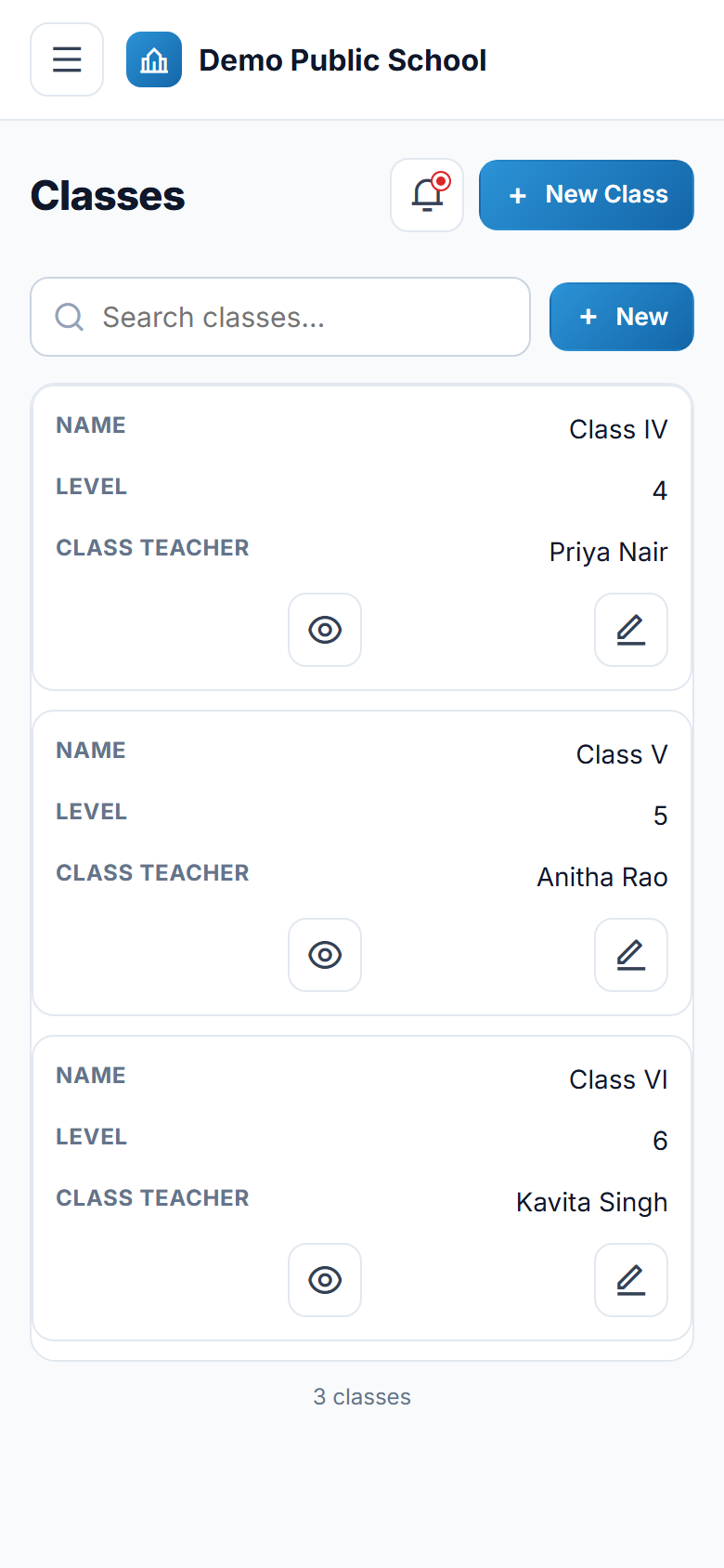 Mini School ERP screenshot