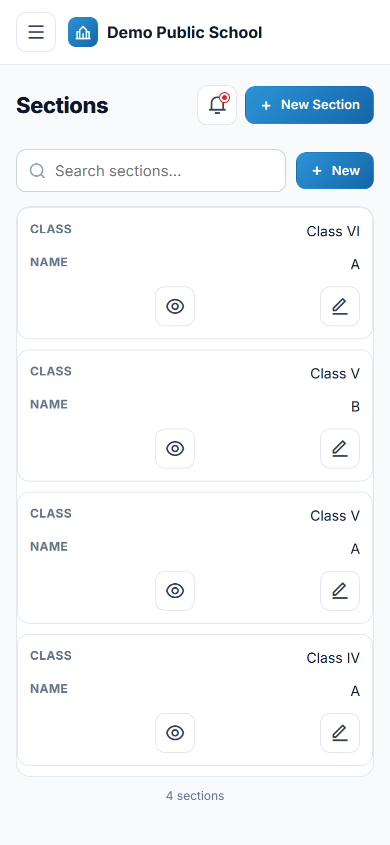 Mini School ERP screenshot