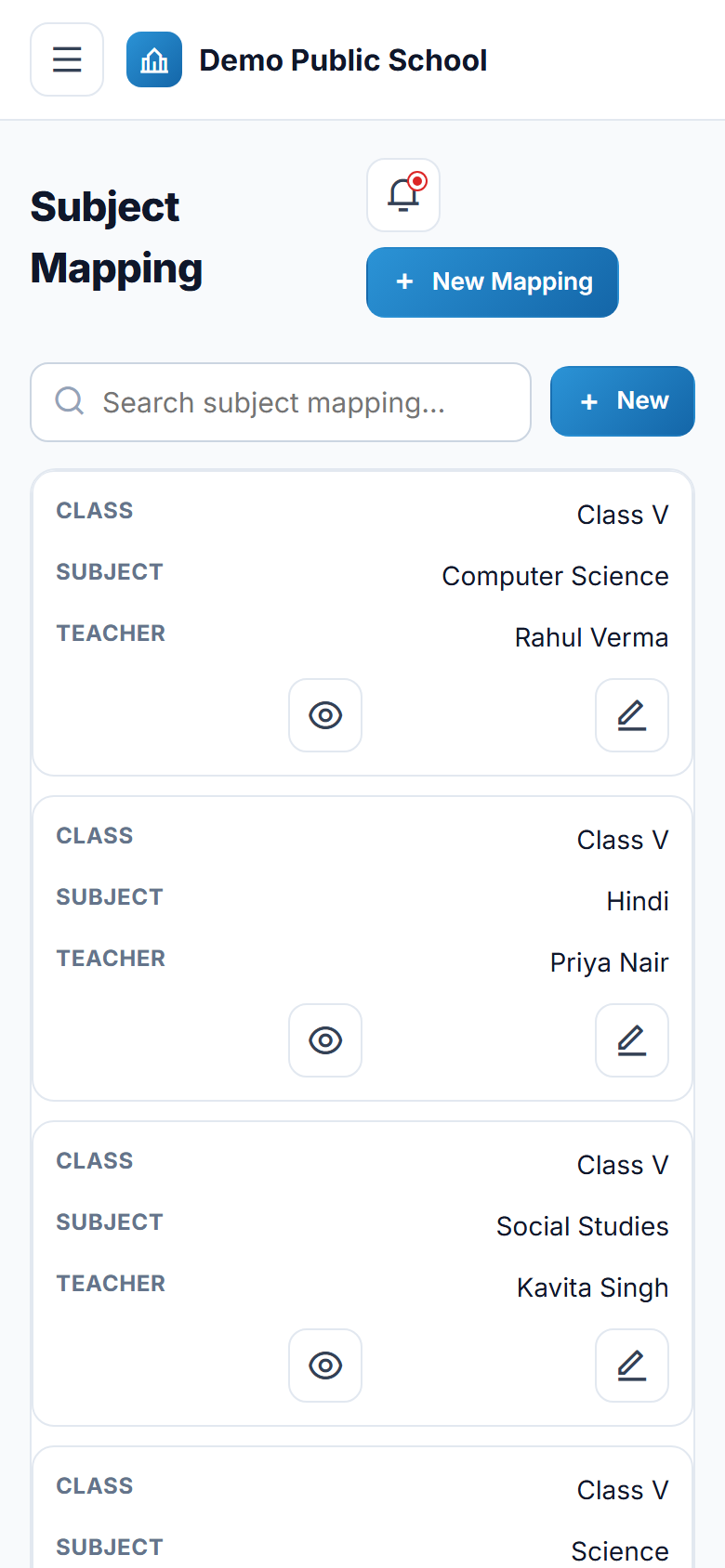 Mini School ERP screenshot