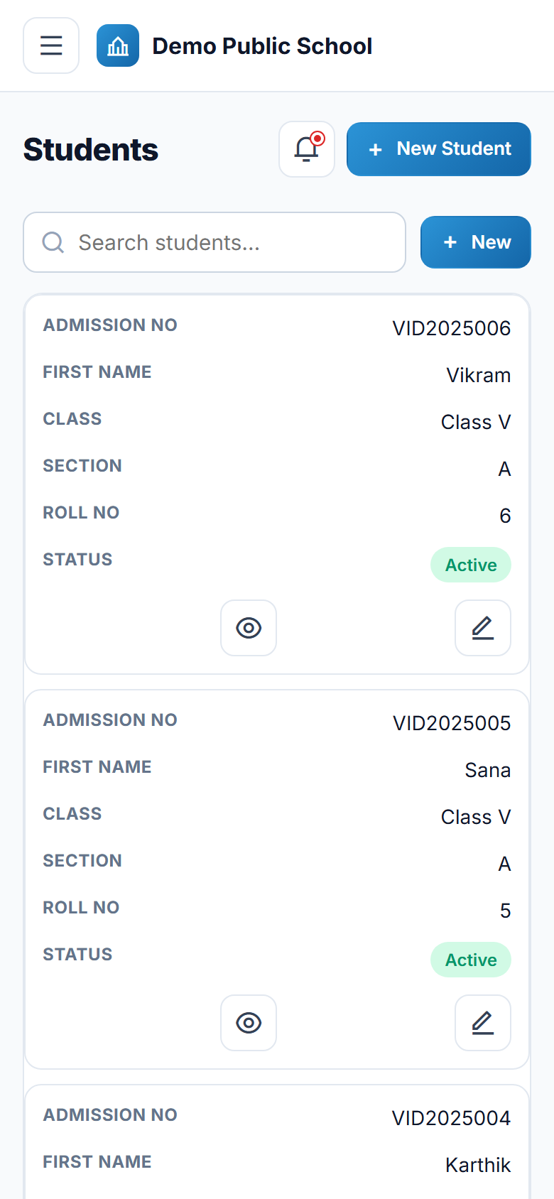 Mini School ERP screenshot
