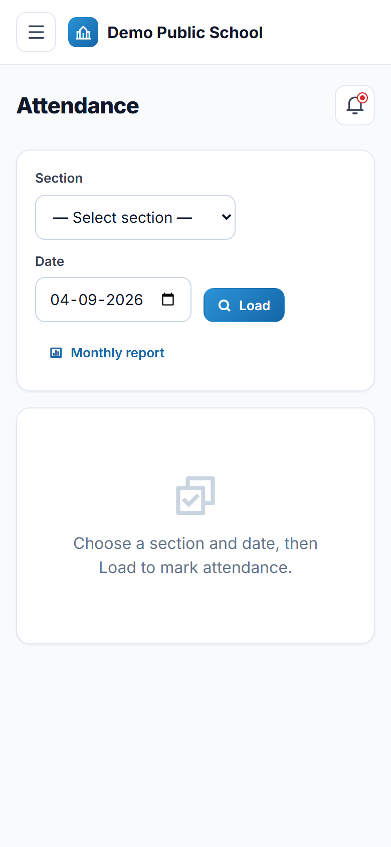 Mini School ERP screenshot