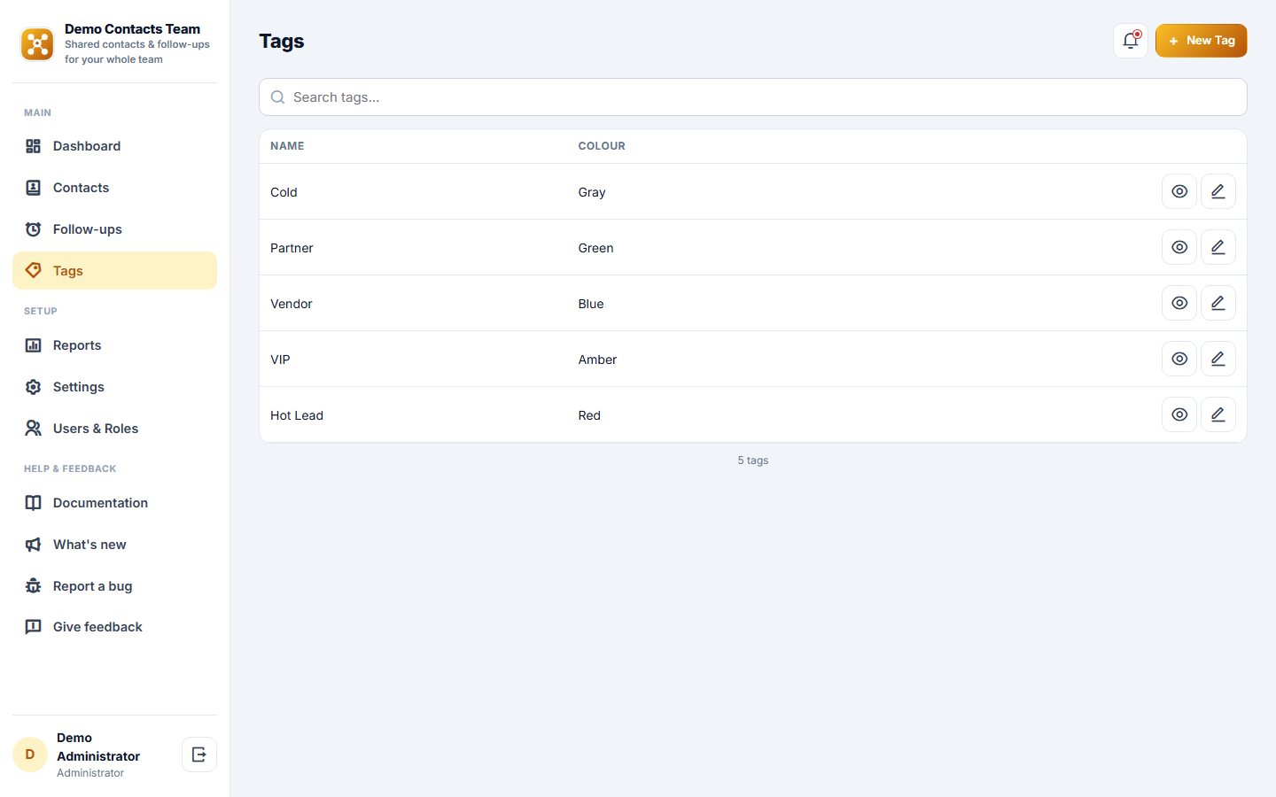 Shared Contact & Follow-up Management Software screenshot
