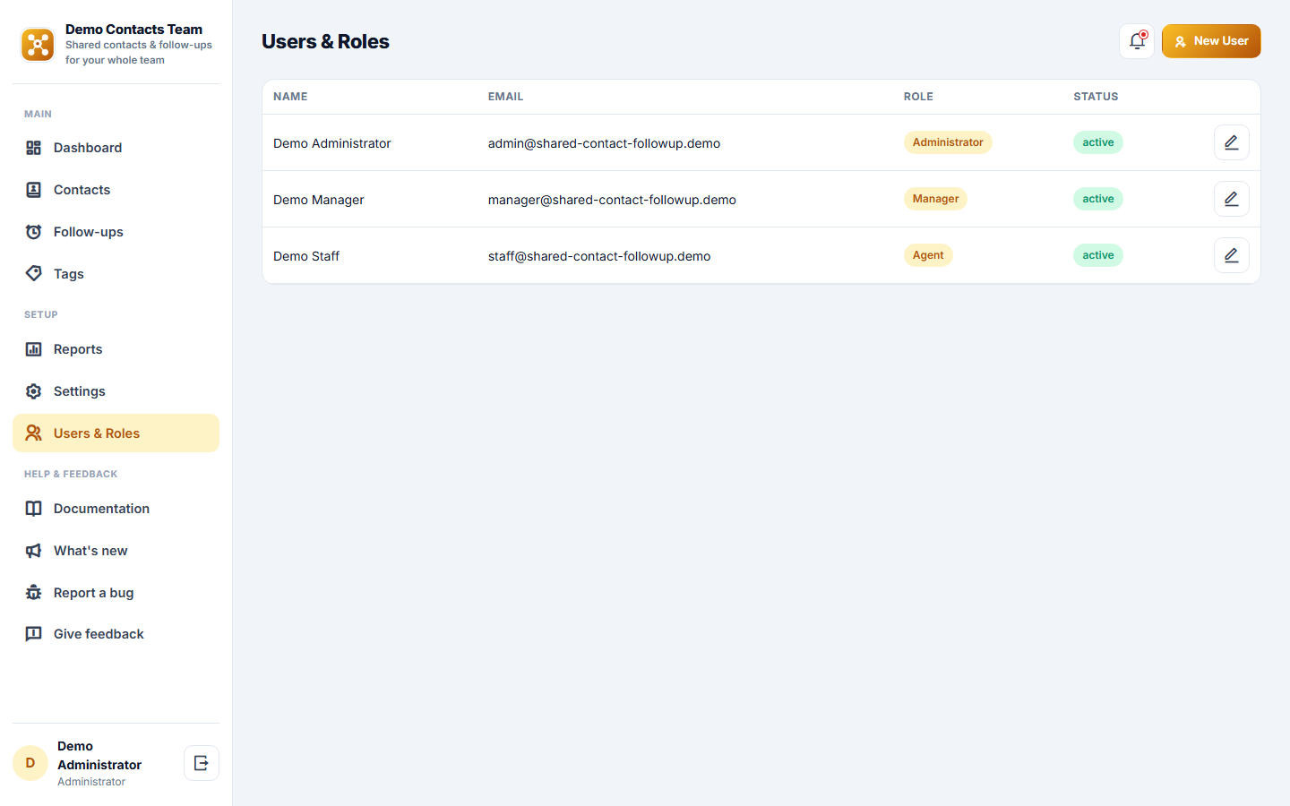 Shared Contact & Follow-up Management Software screenshot