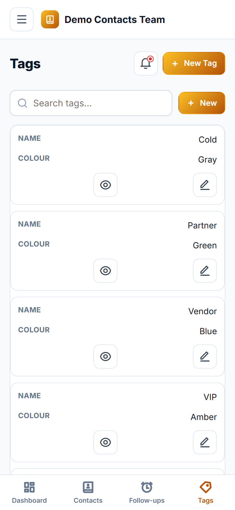 Shared Contact & Follow-up Management Software screenshot
