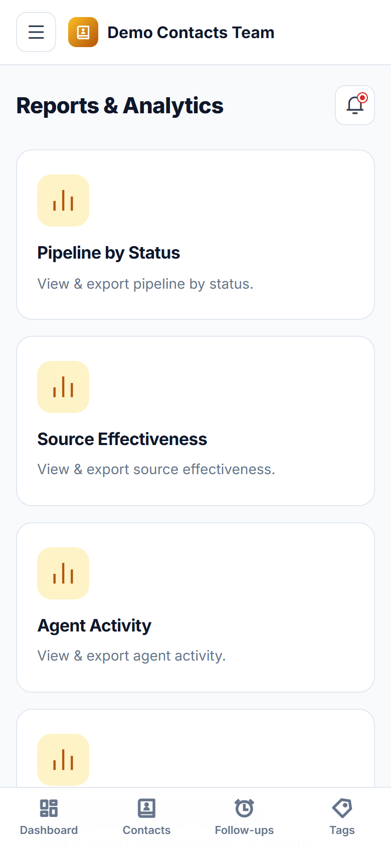 Shared Contact & Follow-up Management Software screenshot