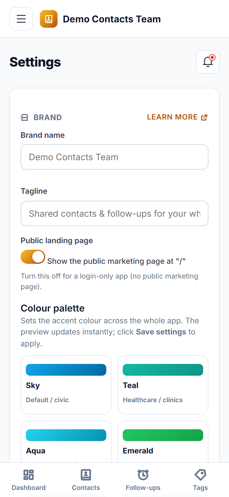 Shared Contact & Follow-up Management Software screenshot