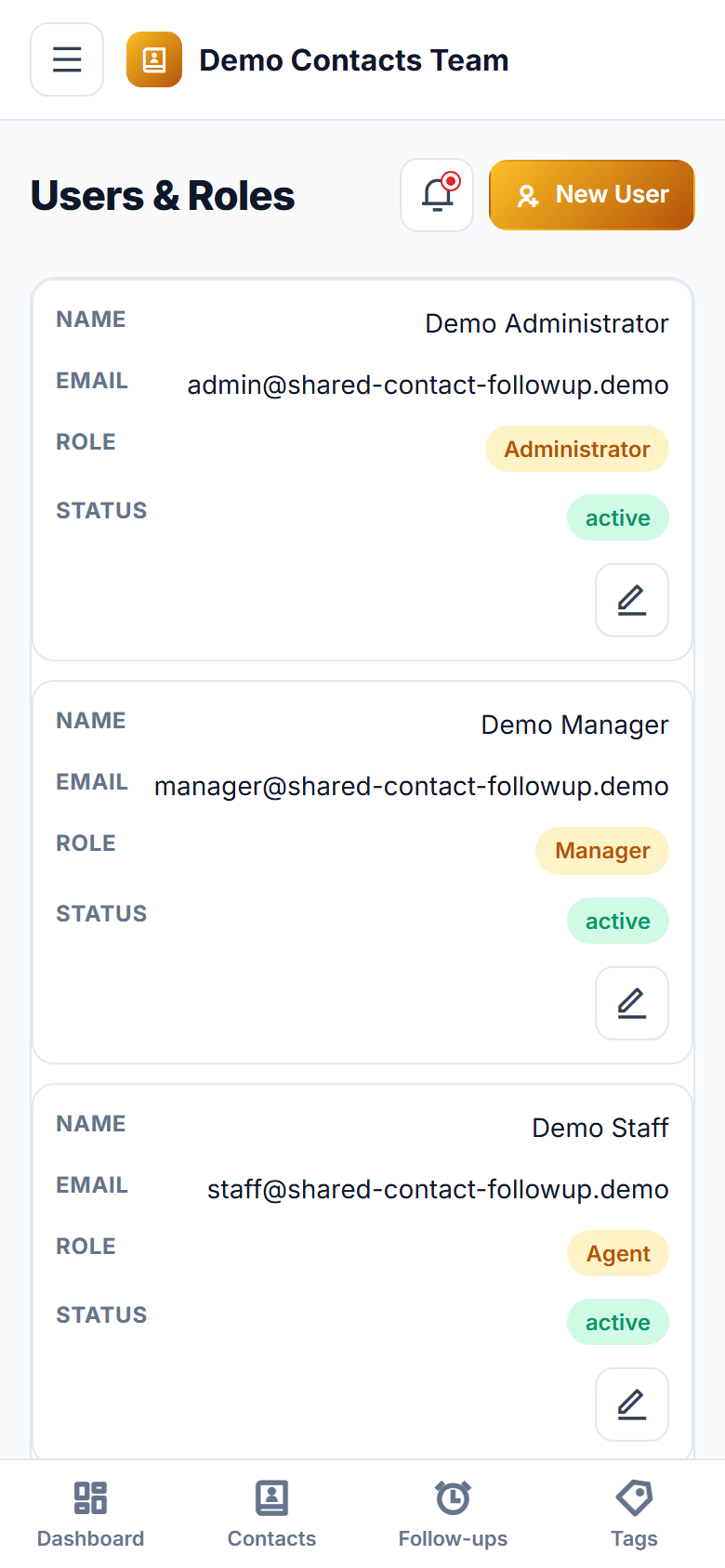 Shared Contact & Follow-up Management Software screenshot