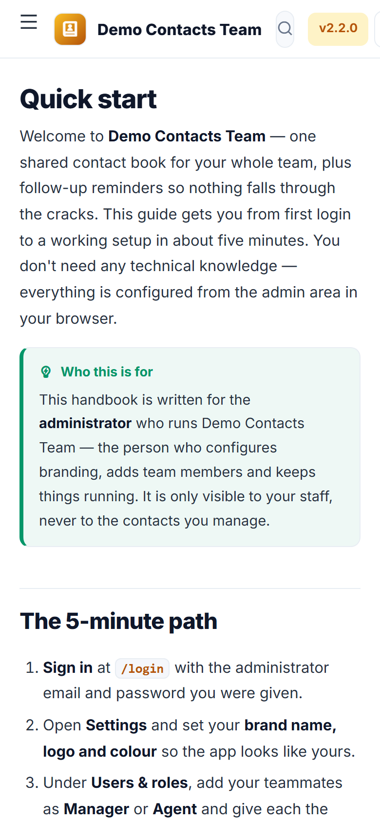 Shared Contact & Follow-up Management Software screenshot