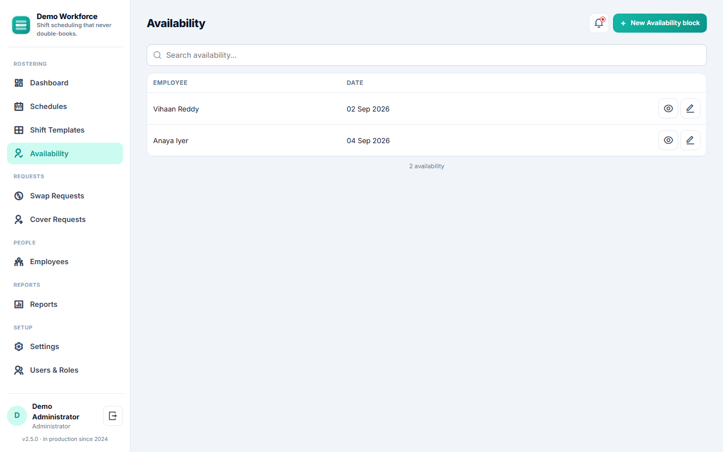 Staff Shift Scheduling Software screenshot