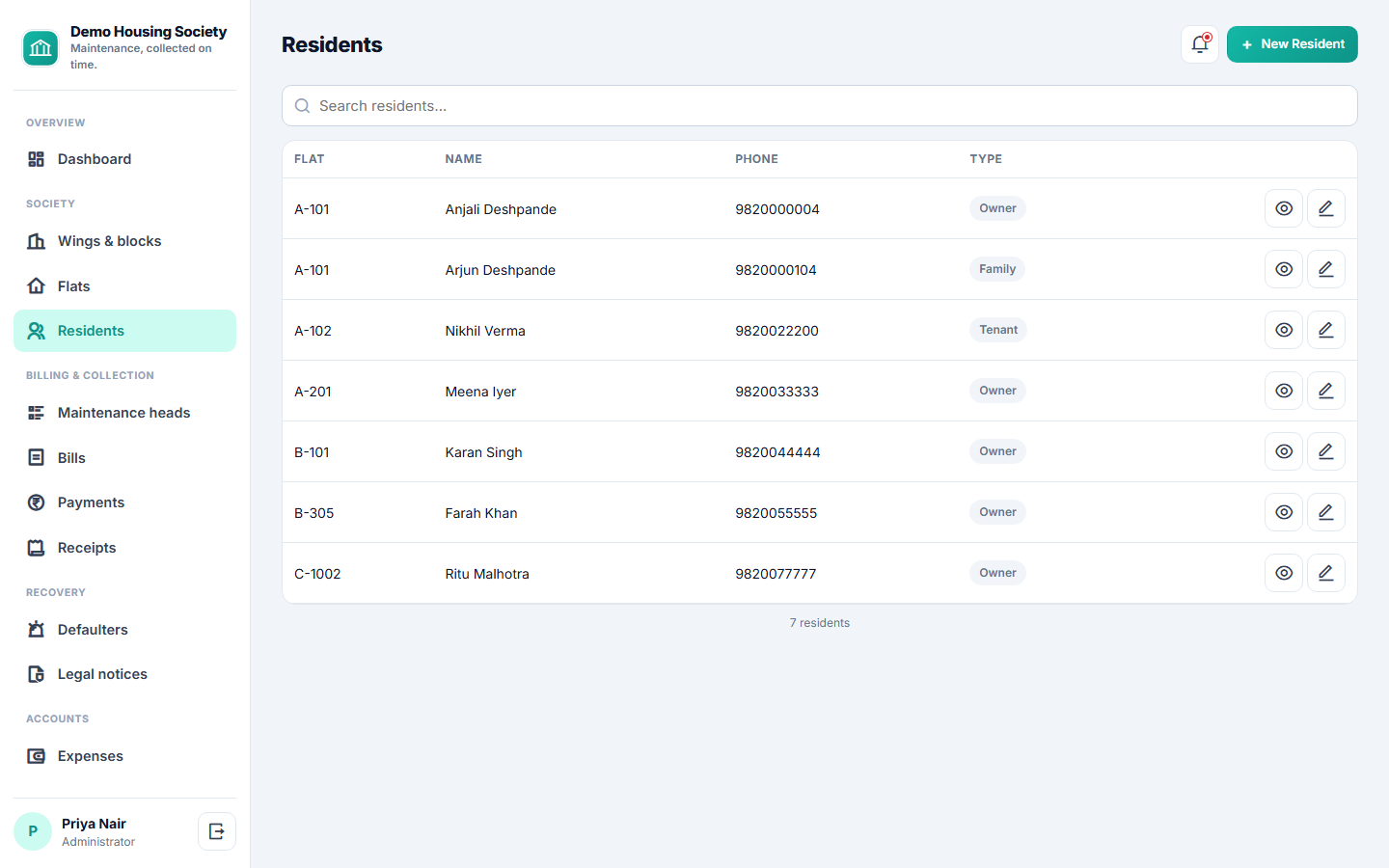 Society Maintenance Collection Software screenshot