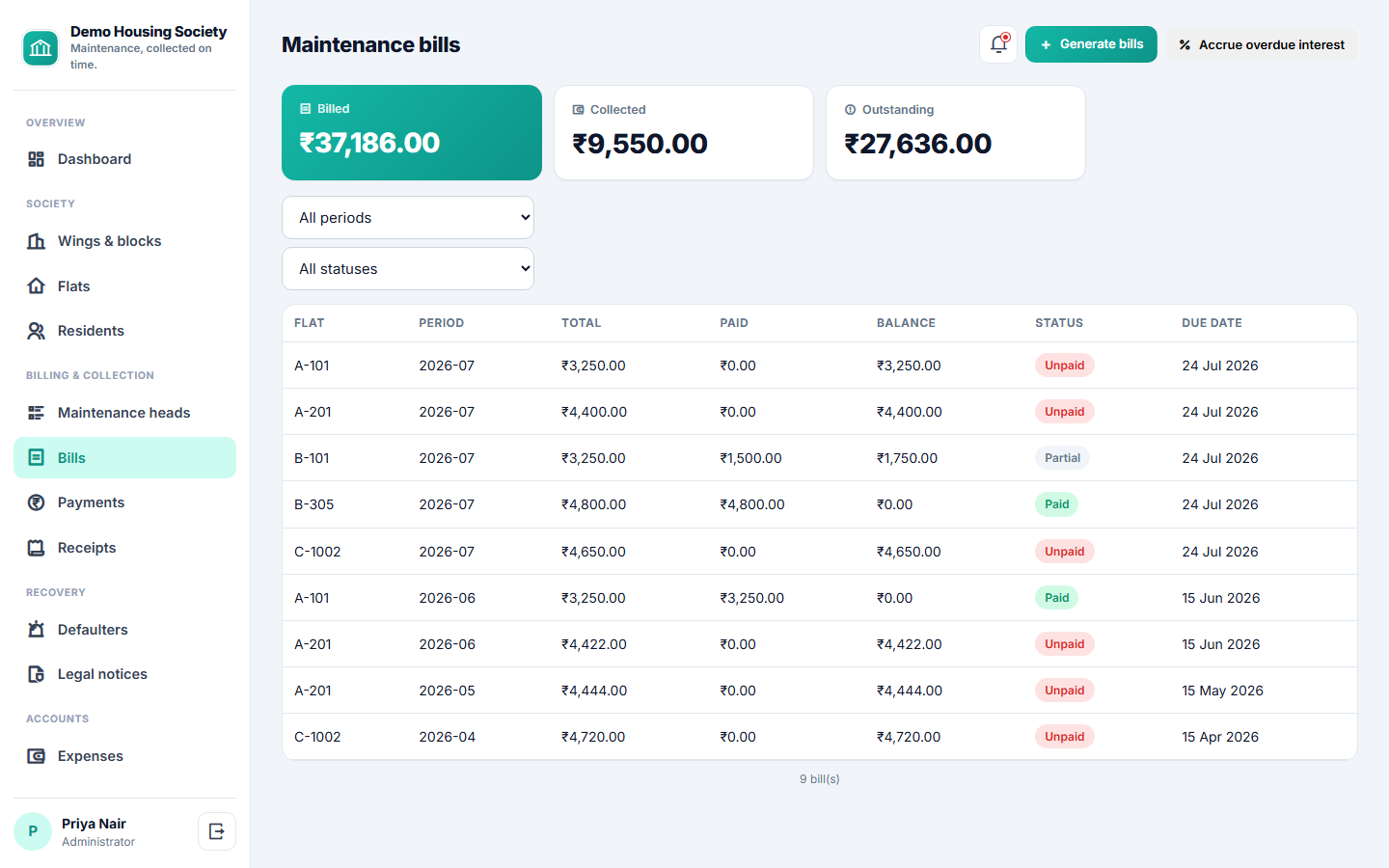 Society Maintenance Collection Software screenshot