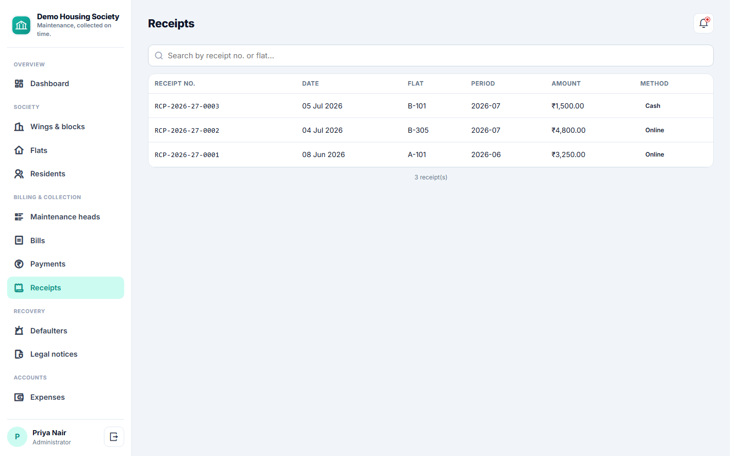 Society Maintenance Collection Software screenshot