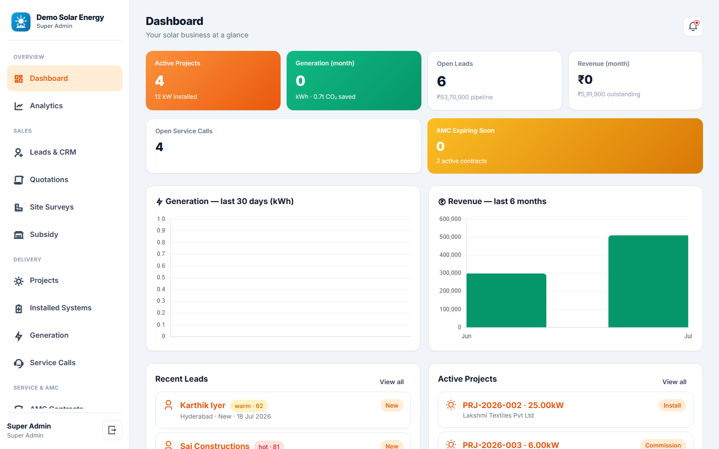 Solar Installation & AMC Management Software screenshot