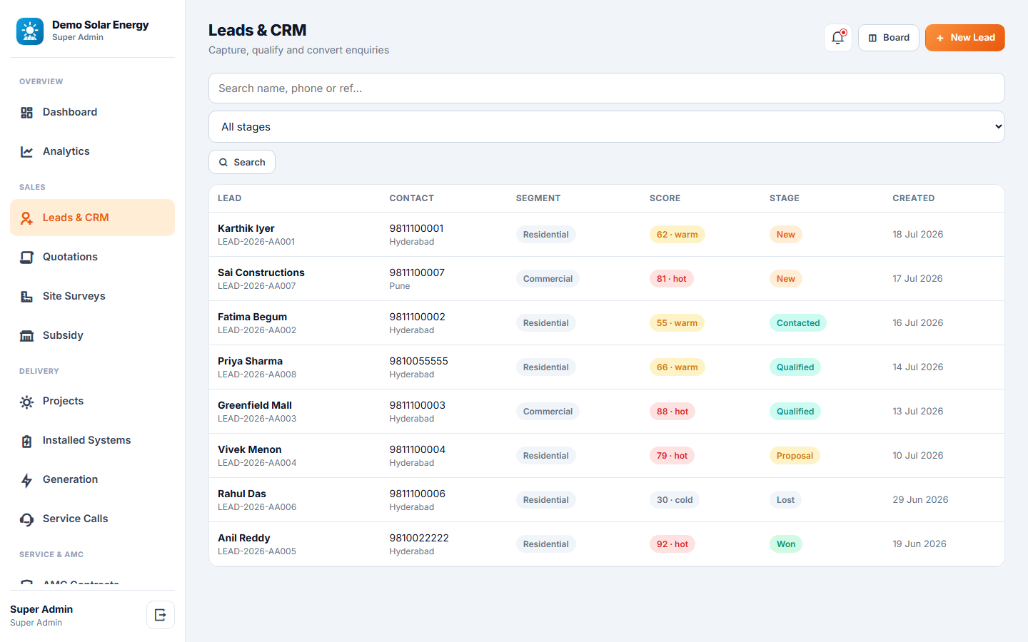 Solar Installation & AMC Management Software screenshot