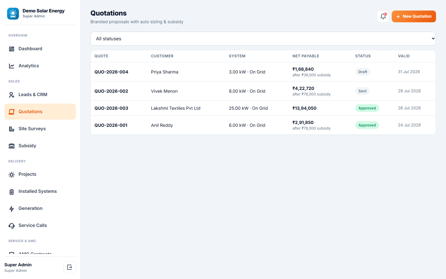 Solar Installation & AMC Management Software screenshot