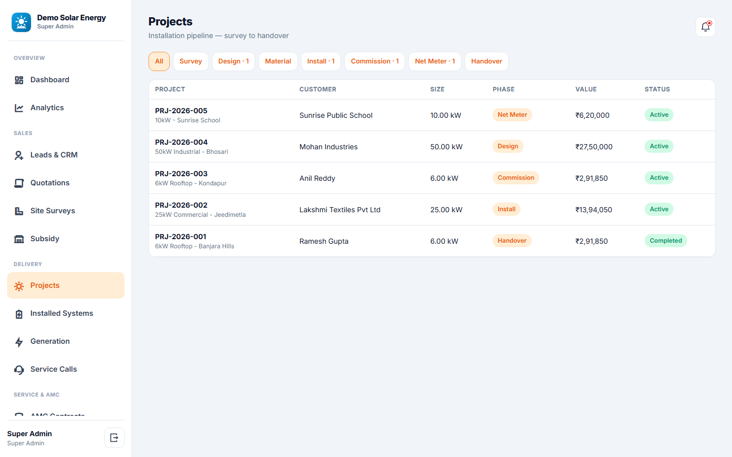 Solar Installation & AMC Management Software screenshot