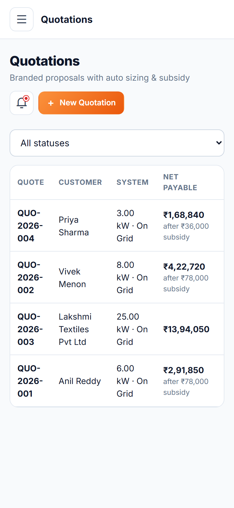Solar Installation & AMC Management Software screenshot