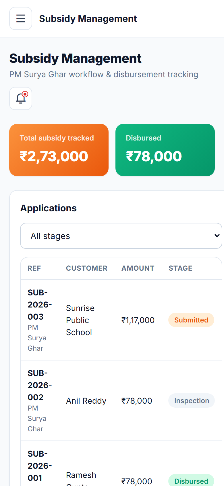 Solar Installation & AMC Management Software screenshot