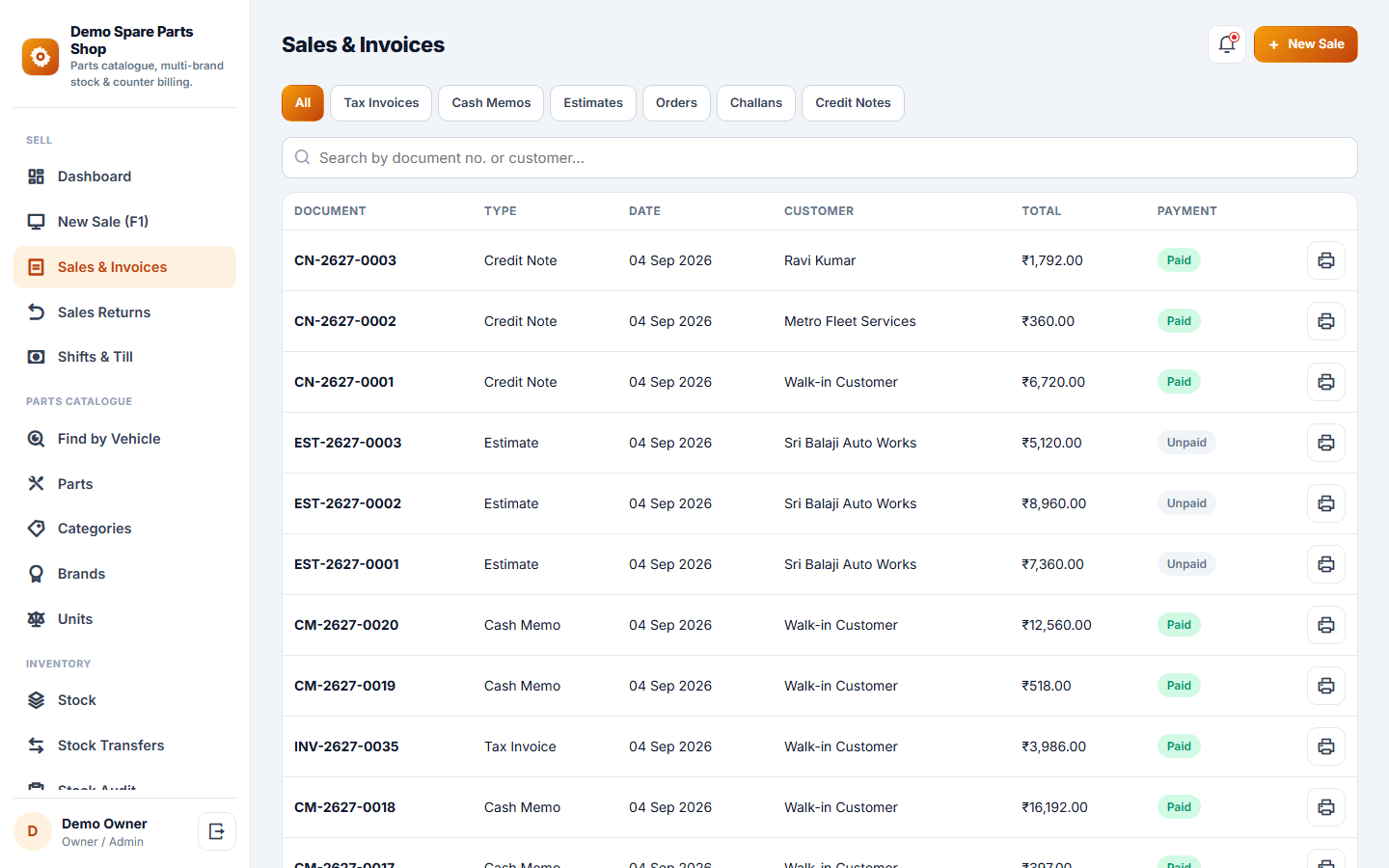 Spare Parts Shop Management & Billing Software screenshot