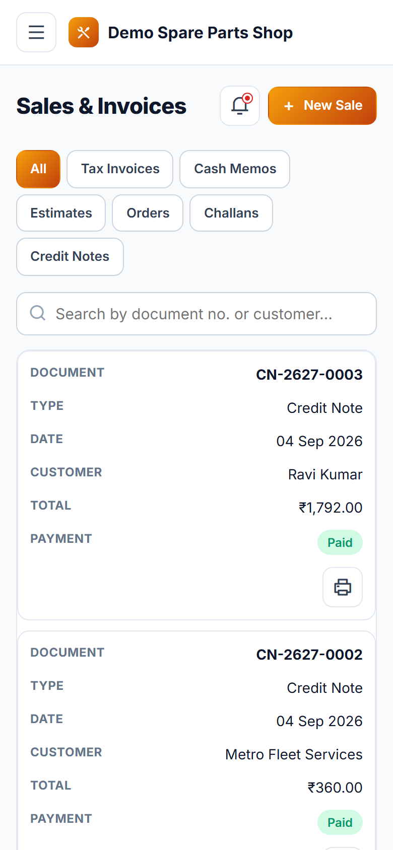 Spare Parts Shop Management & Billing Software screenshot