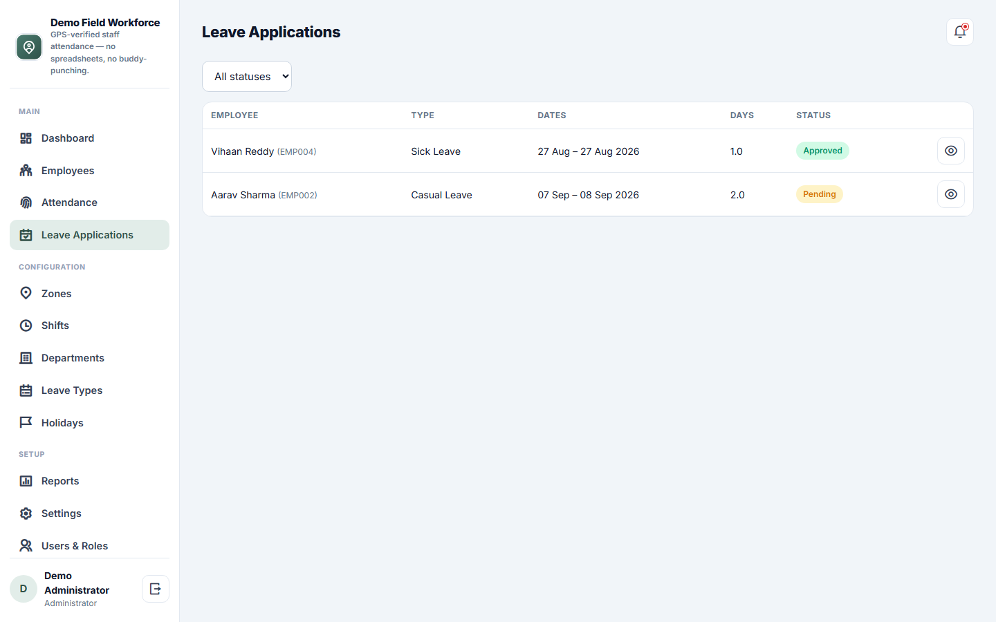 Staff Attendance & Geofencing Software screenshot