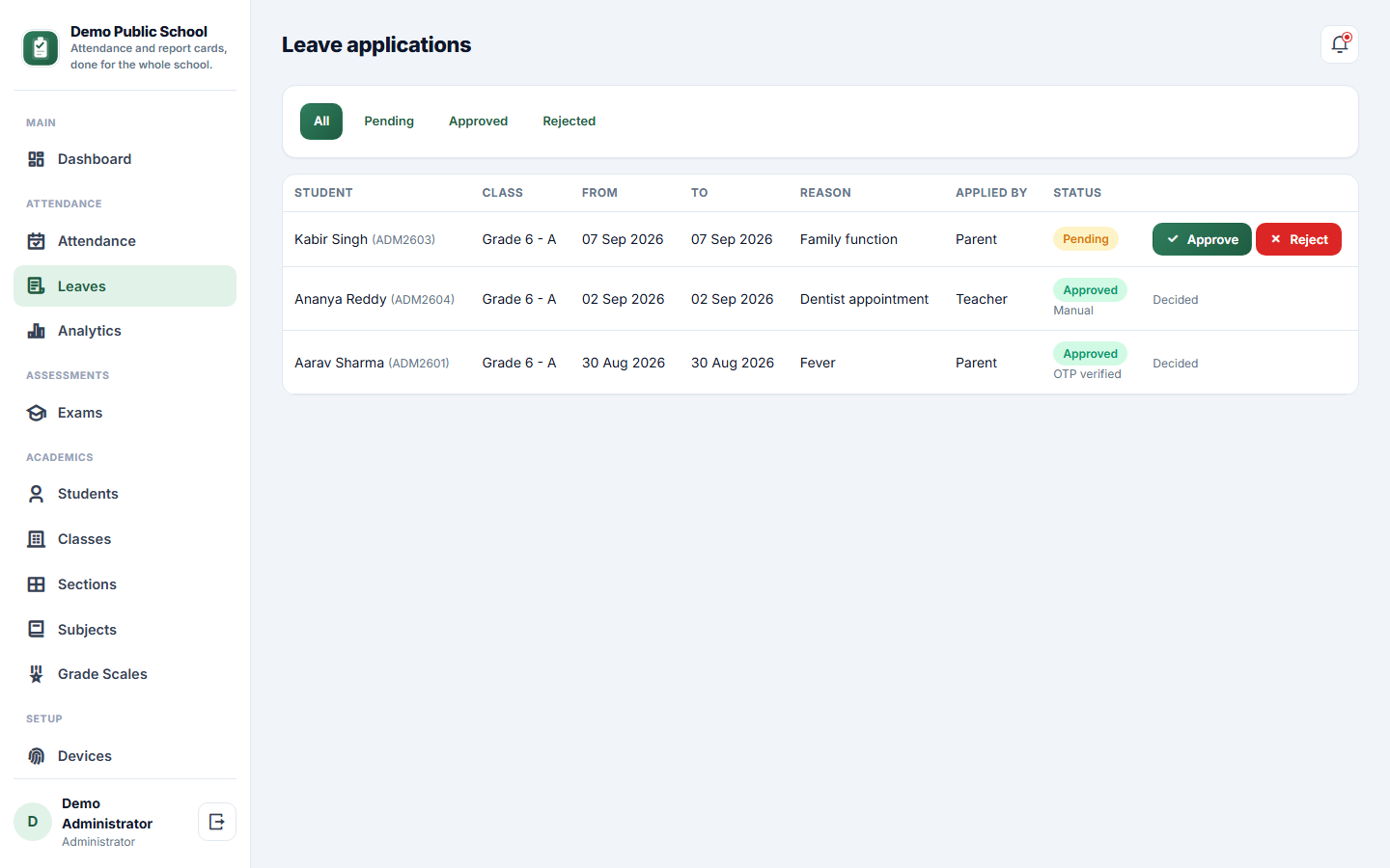 Student Attendance & Report Card Software screenshot