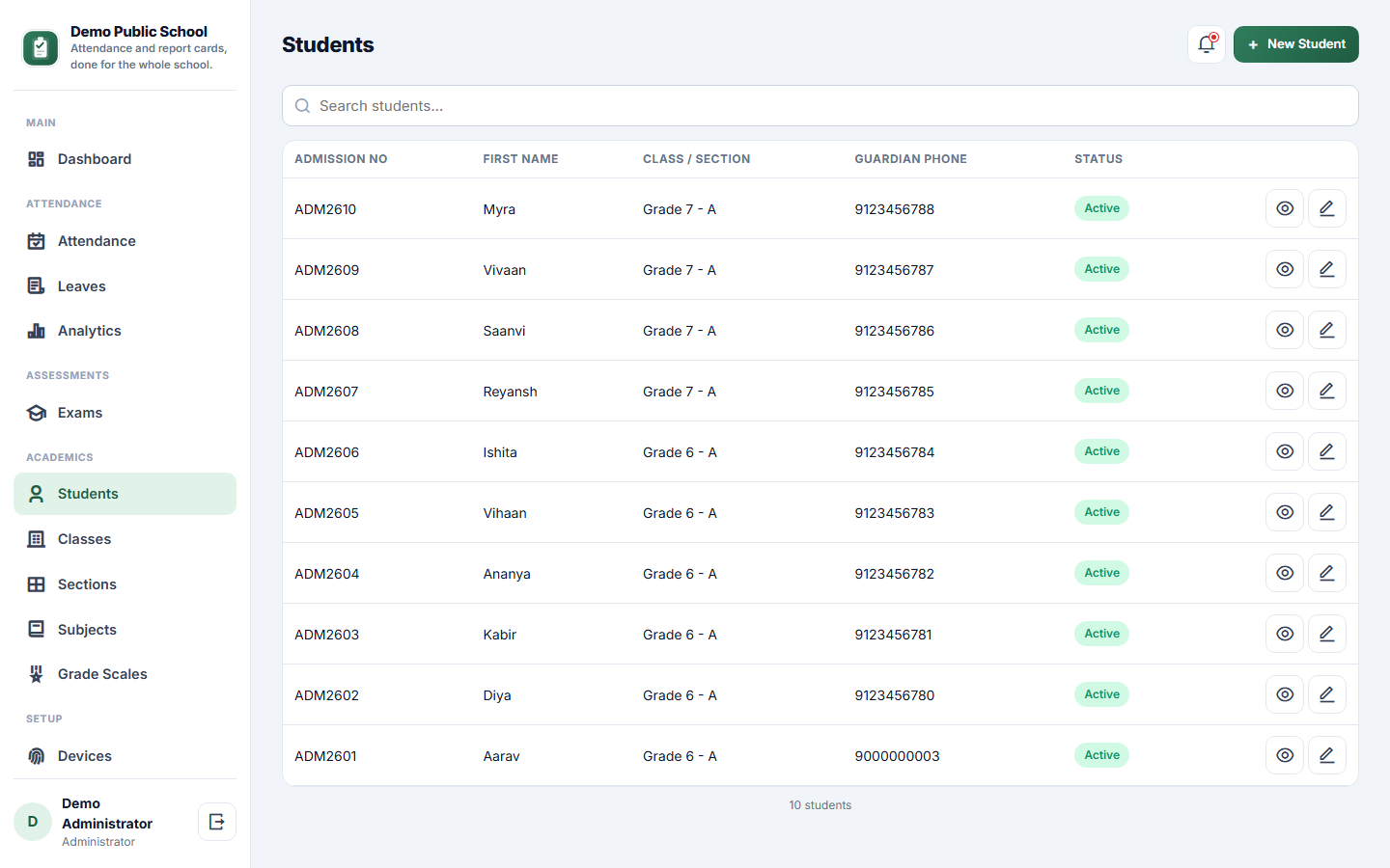 Student Attendance & Report Card Software screenshot