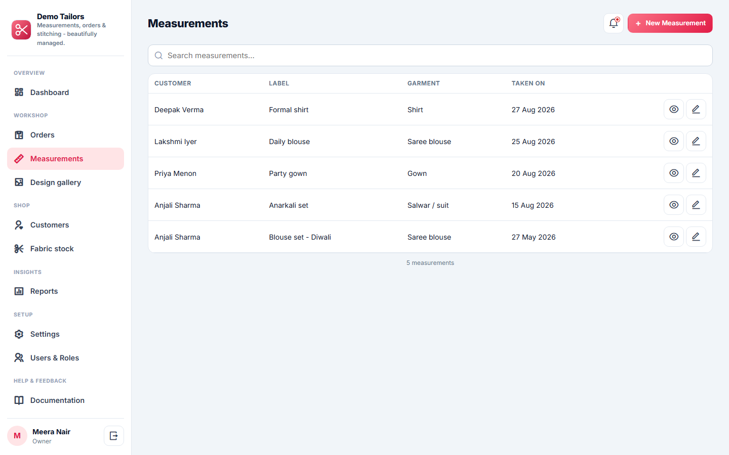 Tailoring & Boutique Order Management System screenshot