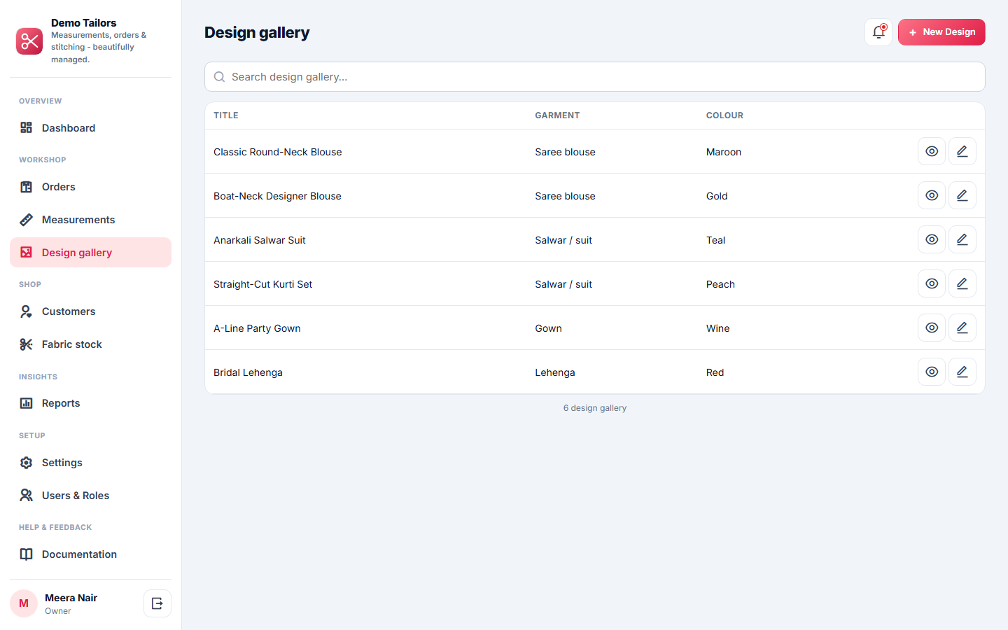 Tailoring & Boutique Order Management System screenshot