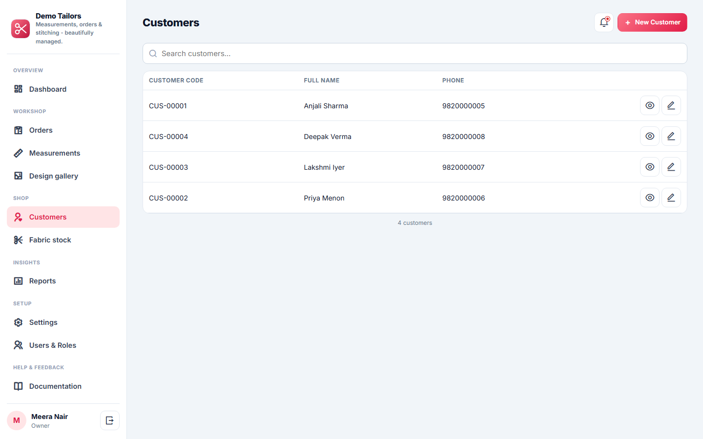 Tailoring & Boutique Order Management System screenshot