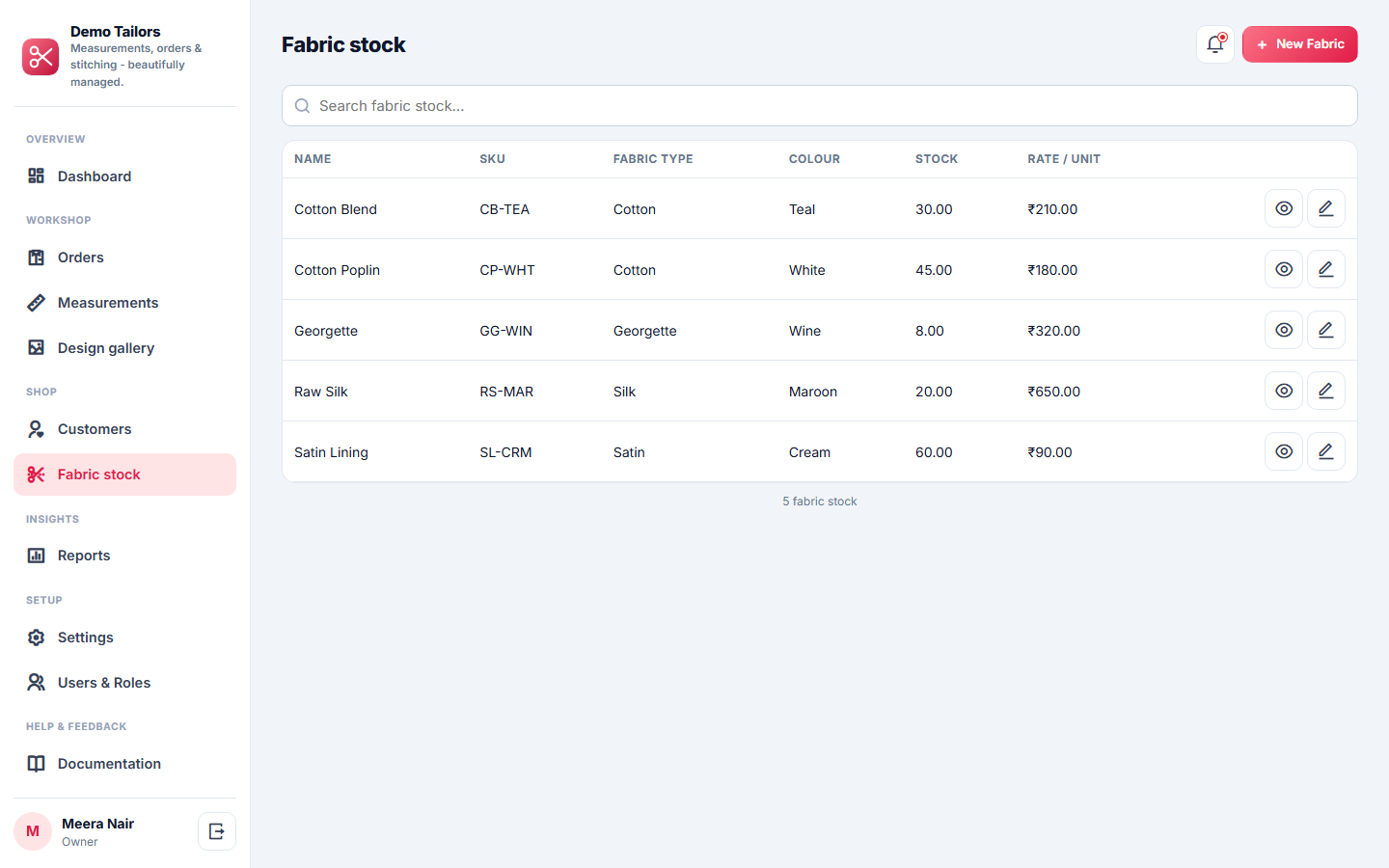 Tailoring & Boutique Order Management System screenshot