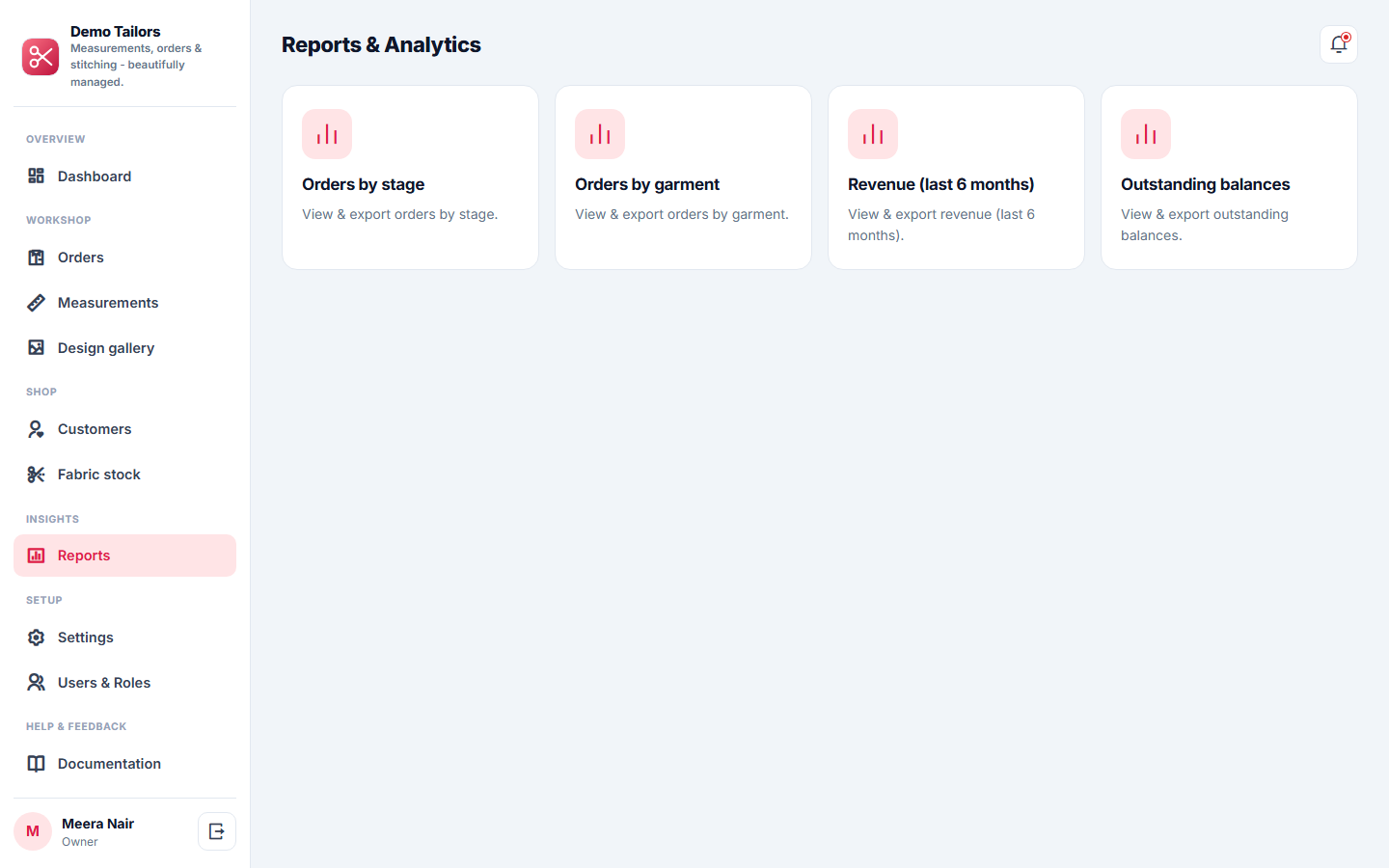 Tailoring & Boutique Order Management System screenshot