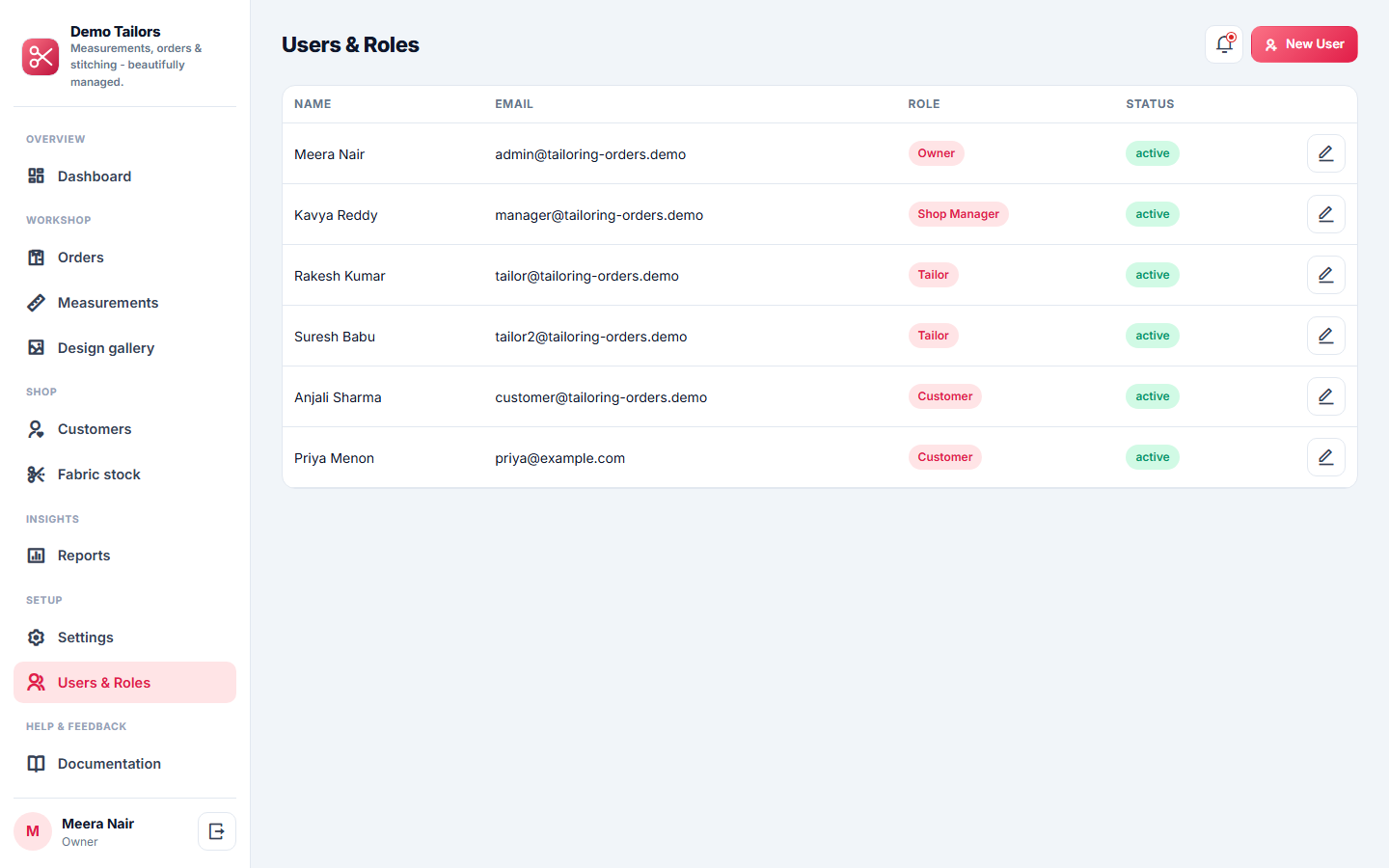 Tailoring & Boutique Order Management System screenshot
