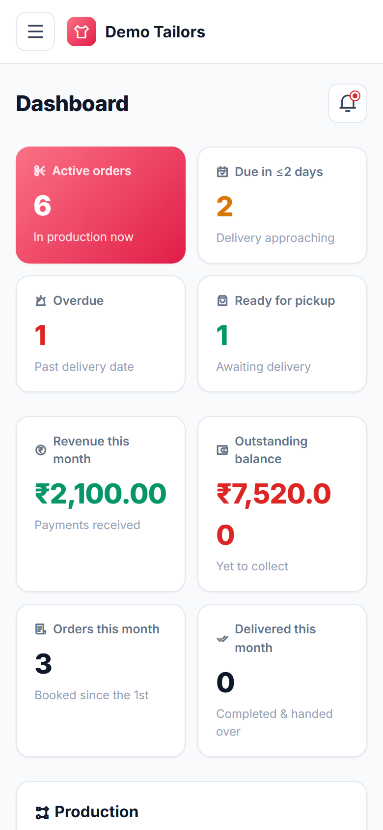 Tailoring & Boutique Order Management System screenshot