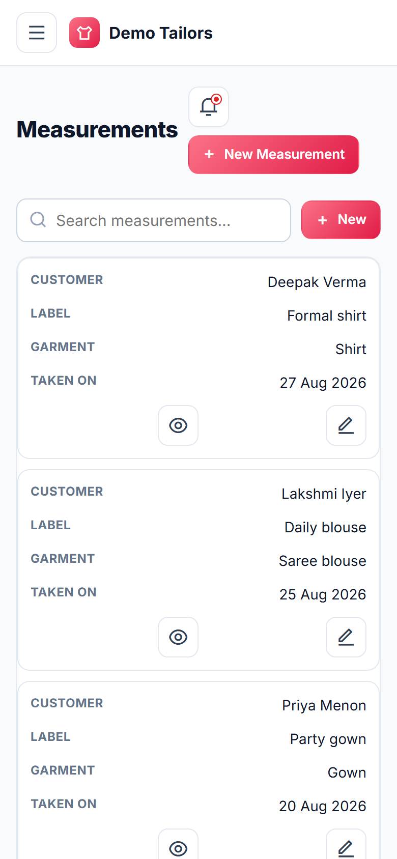 Tailoring & Boutique Order Management System screenshot