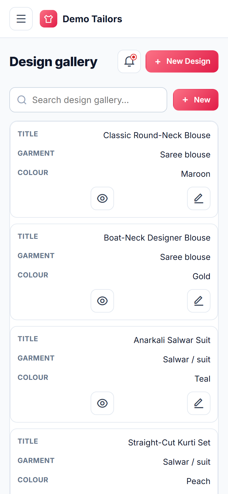 Tailoring & Boutique Order Management System screenshot