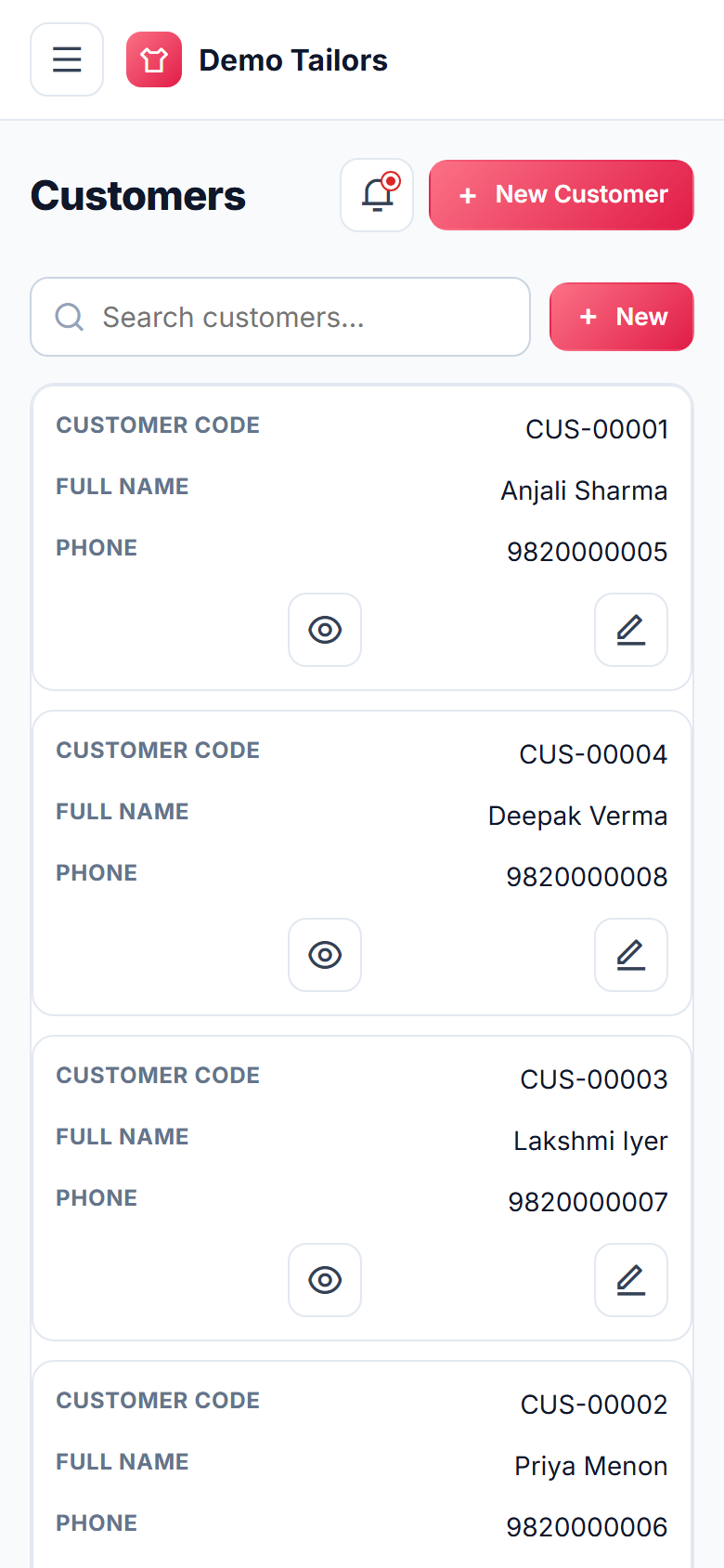 Tailoring & Boutique Order Management System screenshot
