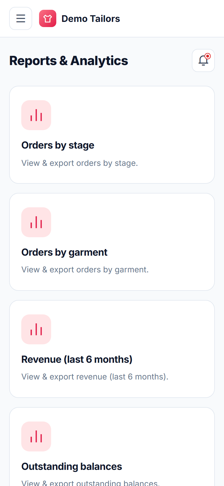 Tailoring & Boutique Order Management System screenshot
