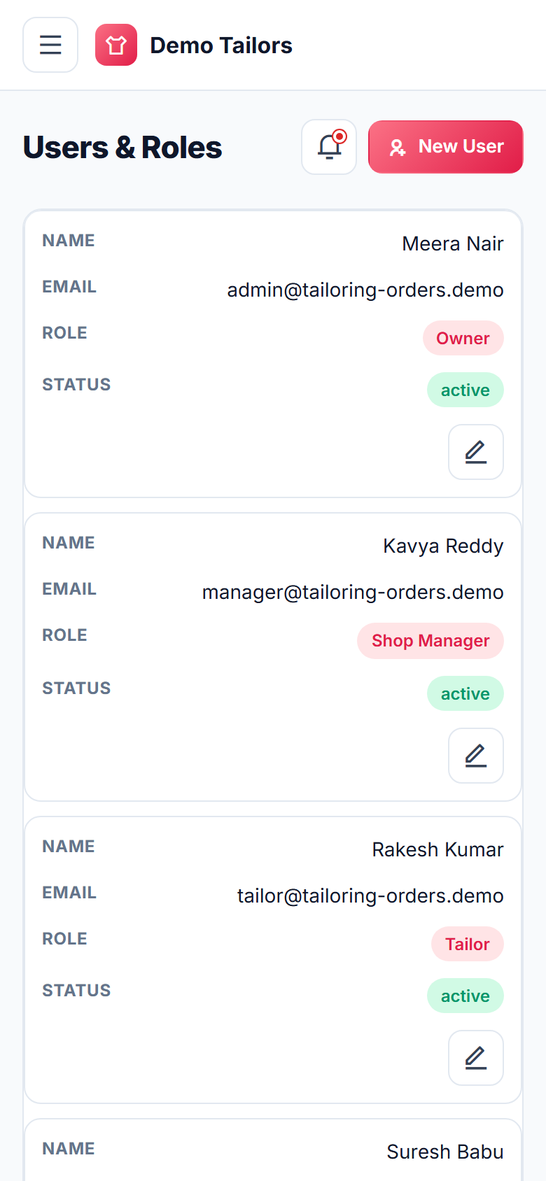 Tailoring & Boutique Order Management System screenshot