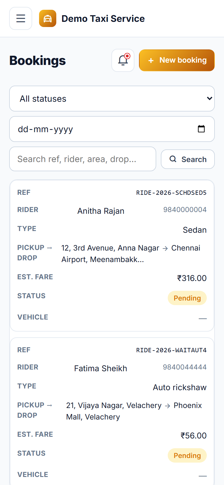 Auto / Taxi Booking & Dispatch screenshot