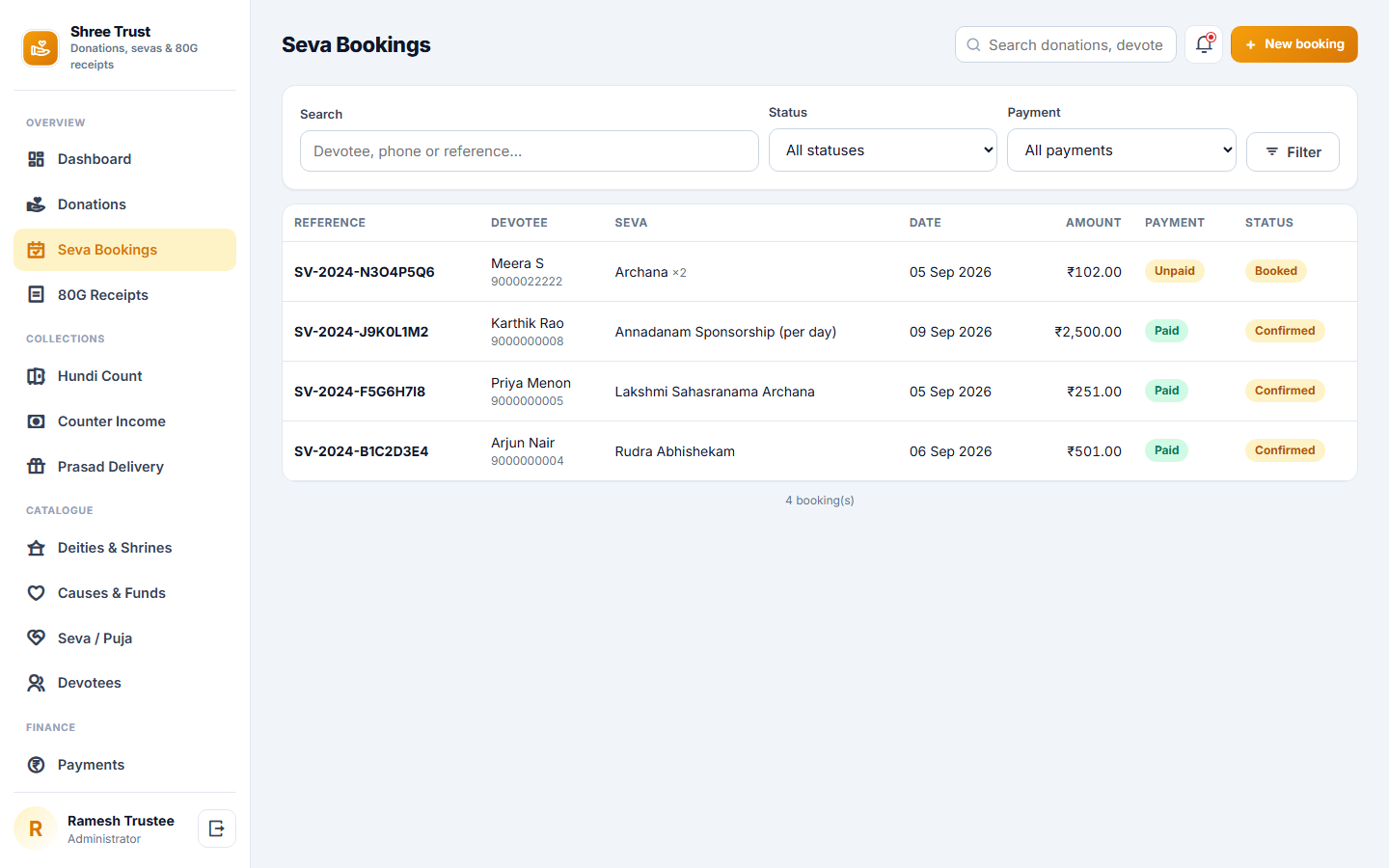 Temple and Trust Donation Management Software screenshot