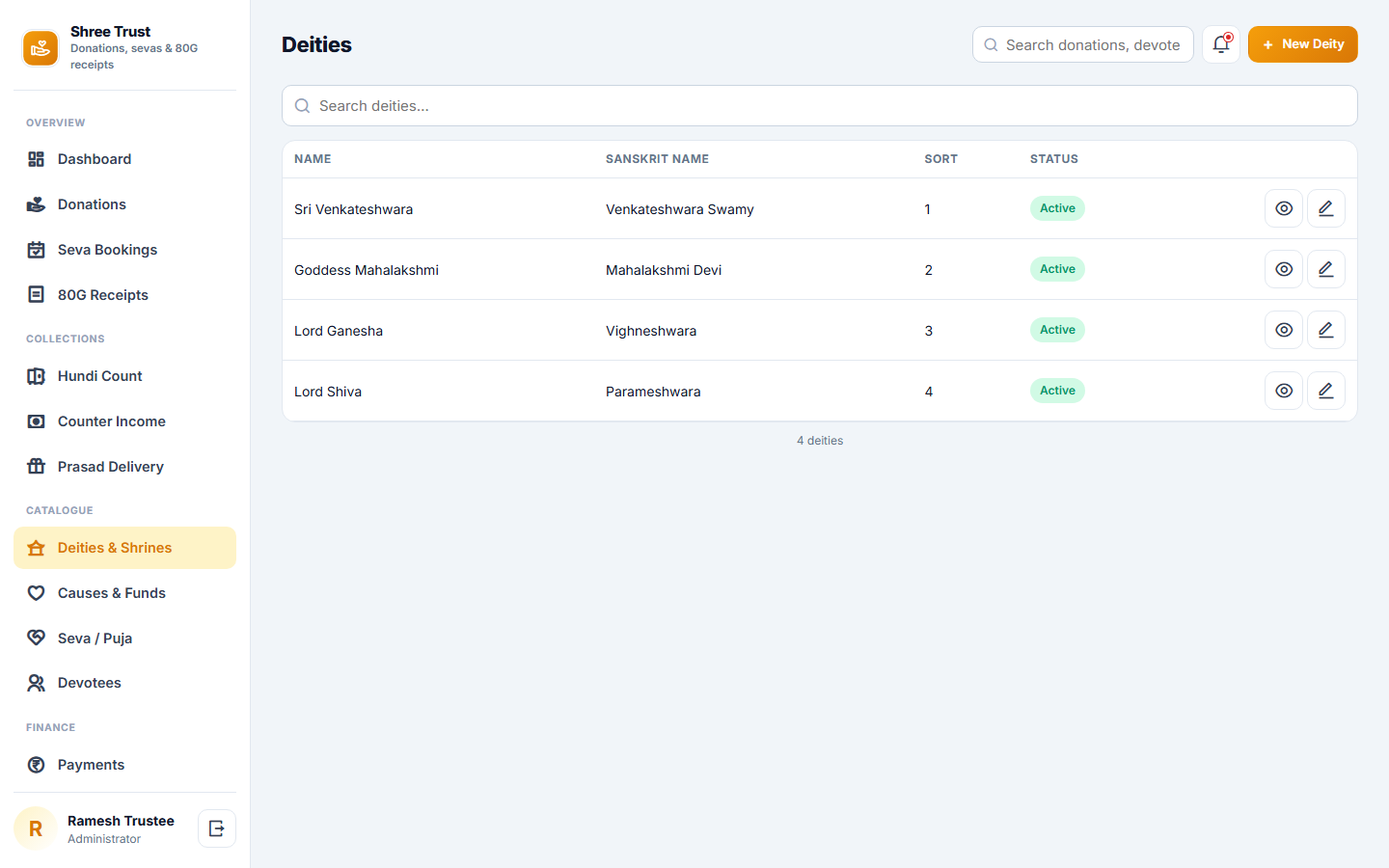 Temple and Trust Donation Management Software screenshot