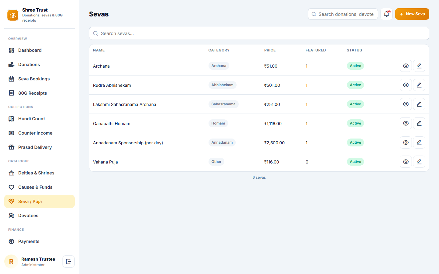Temple and Trust Donation Management Software screenshot