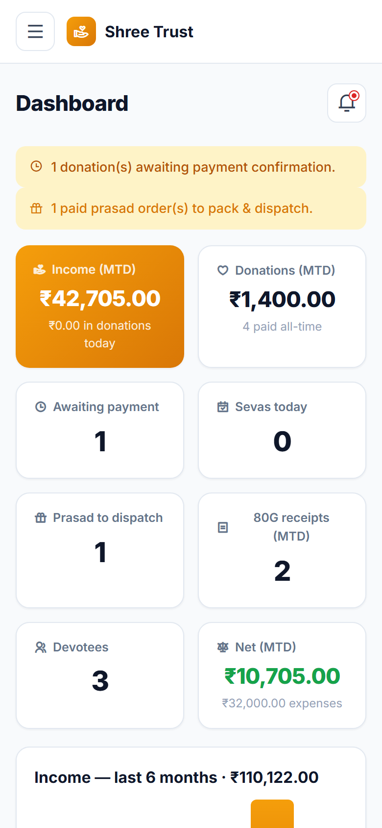 Temple and Trust Donation Management Software screenshot