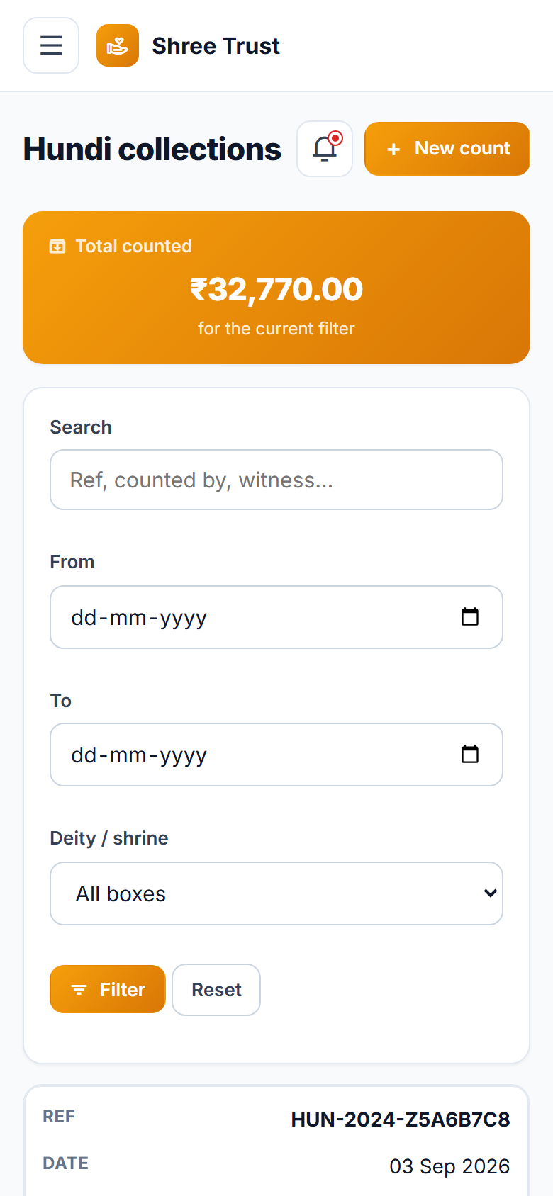 Temple and Trust Donation Management Software screenshot