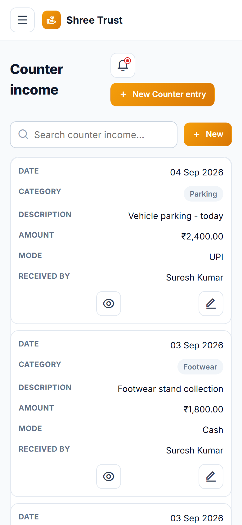 Temple and Trust Donation Management Software screenshot
