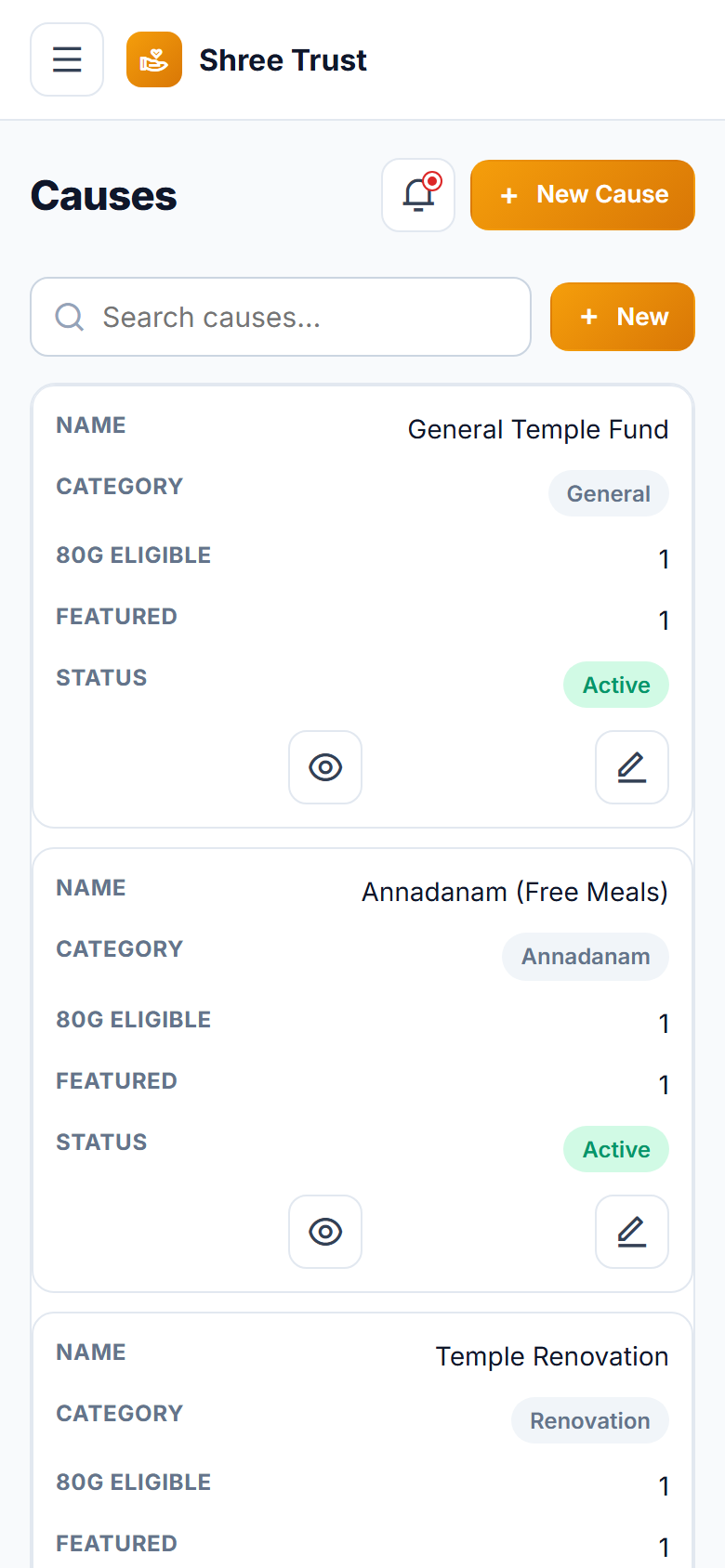 Temple and Trust Donation Management Software screenshot
