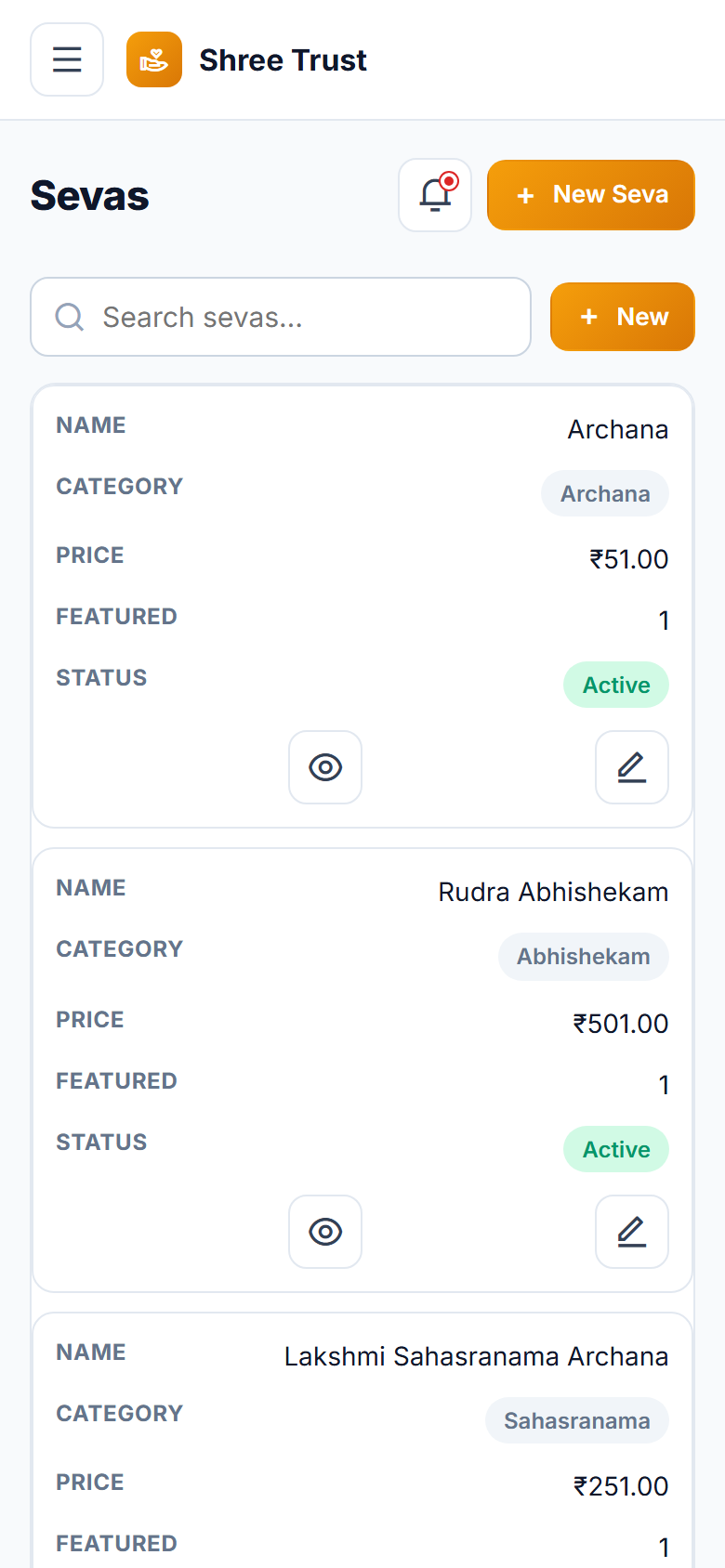 Temple and Trust Donation Management Software screenshot