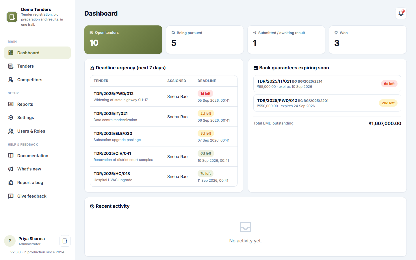 Tender / RFQ Management Software screenshot